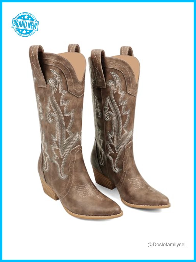 Mid Calf Cowboy Boots For Women Closed Toe Pointed Toe Western Boots With